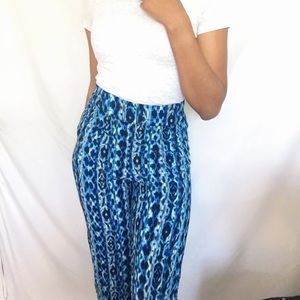 BLUE BLACK PRINT FLOWY PANTS